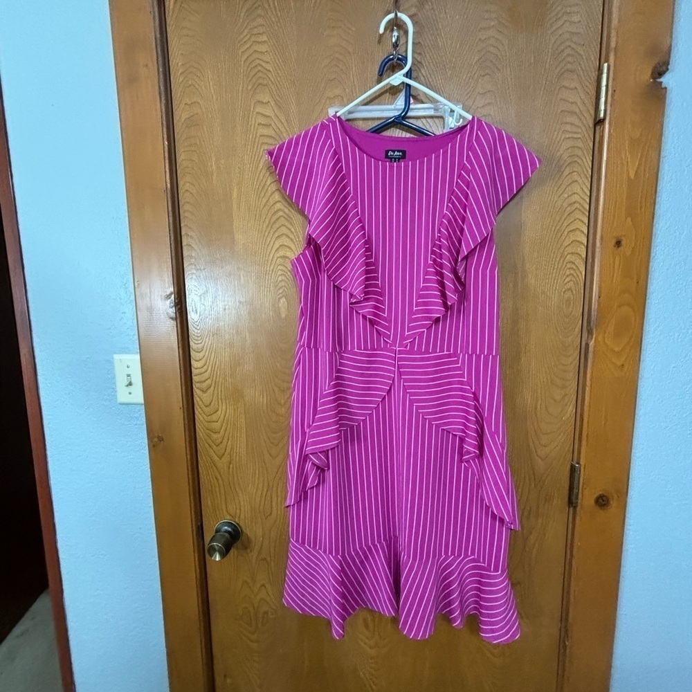 Du Jour Hot Pink Striped Ruffle Midi Dress